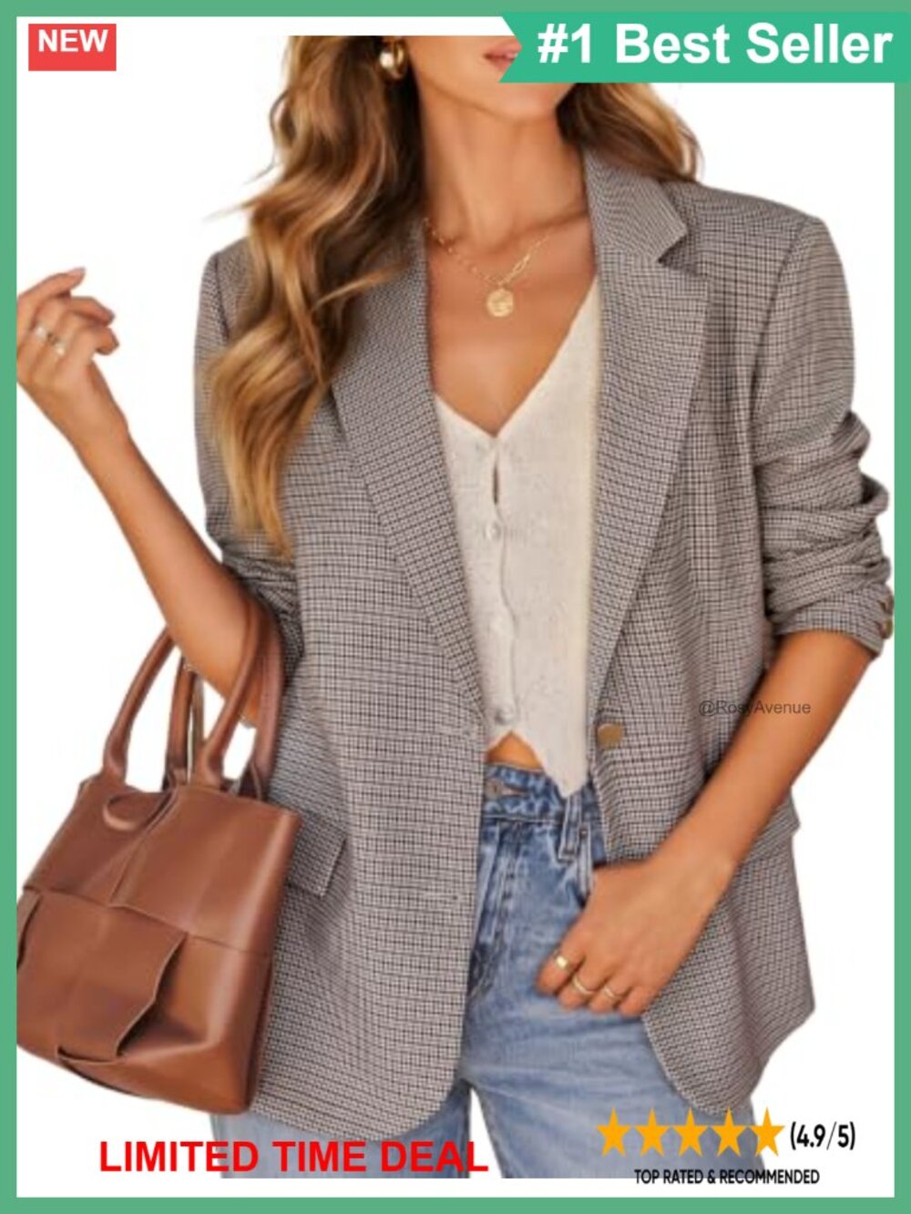 Plaid Blazer Long Sleeve Business Casual Notch Lapel Button Front